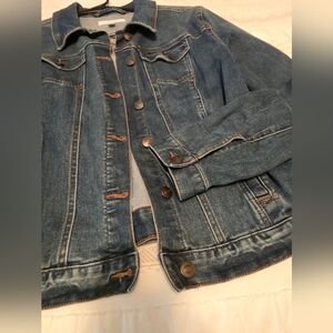 Time and tru denim jacket size large stretch jean jacket medium wasg long sleeve
